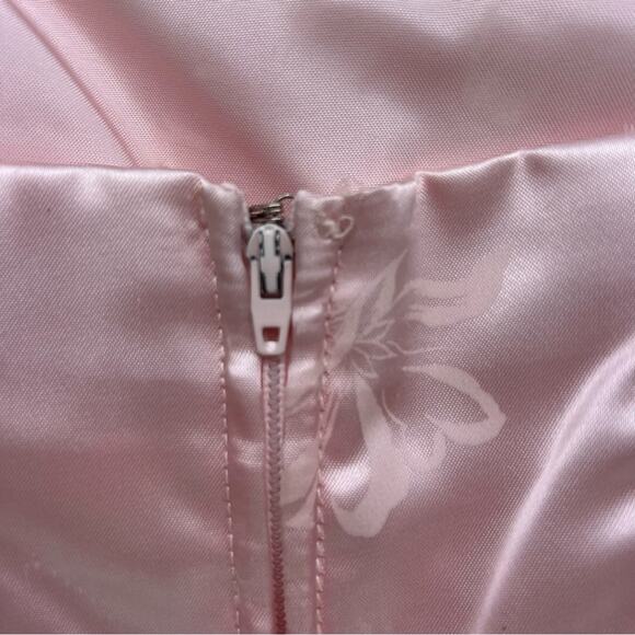 Vintage Nordstrom Pink Shiny Acetate Ruffle Swoop Bodice Wiggle Dress Size 3-4 - Picture 7 of 12